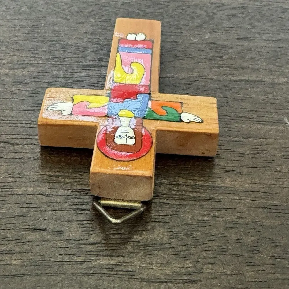 Cross with Christ El Salvador Vtg Crucifix Handmade Colorful Jesus Religious